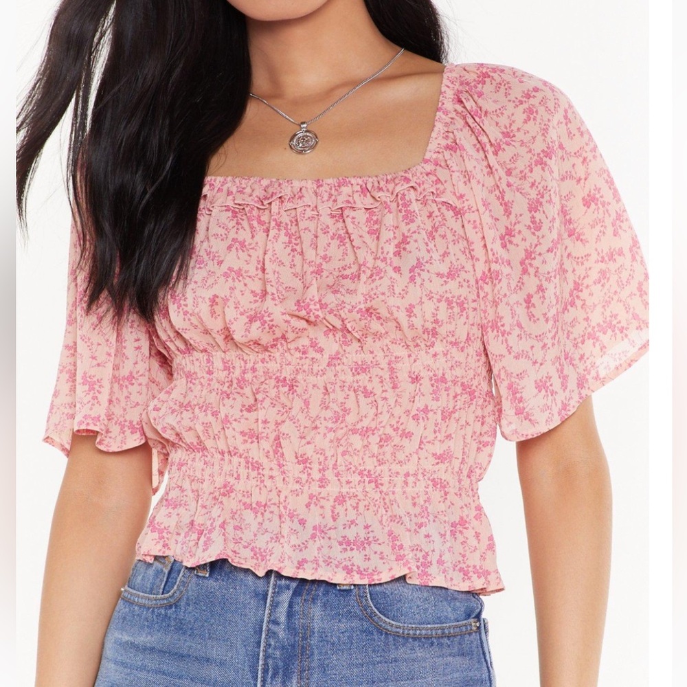 Nasty Gal Pink Blousy Floral Top